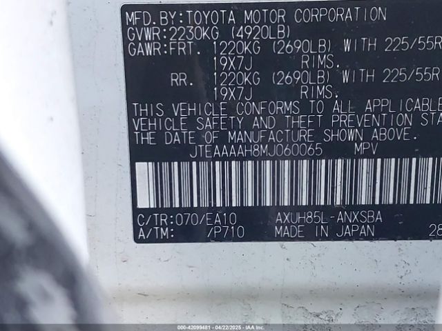 JTEAAAAH8MJ060065 Toyota Venza Limited
