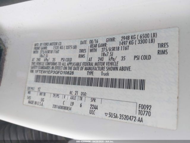 1FTEW1EP3GFD10828 Ford F-150 Xlt