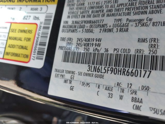 3LN6L5F90HR660177 Lincoln Mkz Reserve