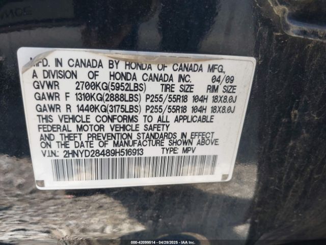 2009 ACURA MDX 2HNYD28489H516913 Photo 8