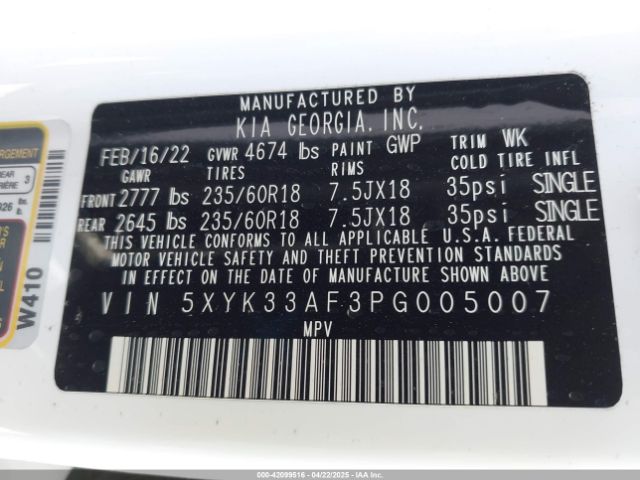 5XYK33AF3PG005007 KIA Sportage Ex