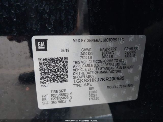 1GKS2HKJ7KR390685 GMC YUKON XL DENALI