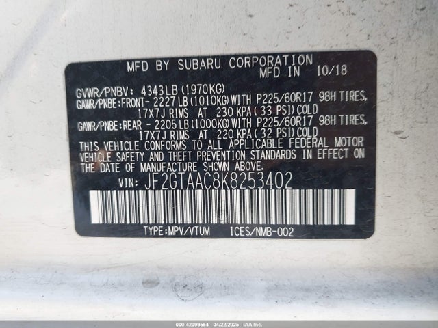 JF2GTAAC8K8253402 Subaru Crosstrek 2.0i