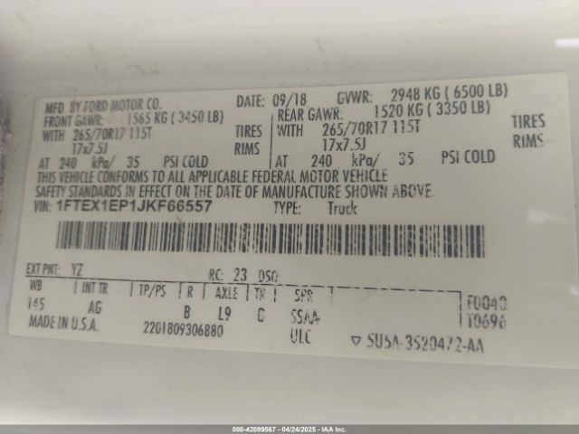1FTEX1EP1JKF66557 Ford F-150 Xl
