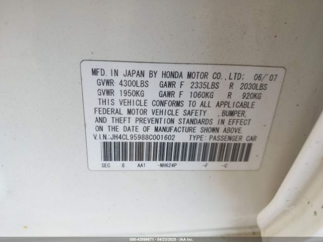 2008 ACURA TSX JH4CL95988C001602 Photo 8