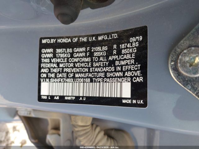 SHHFK7H60LU206168 Honda CIVIC EX