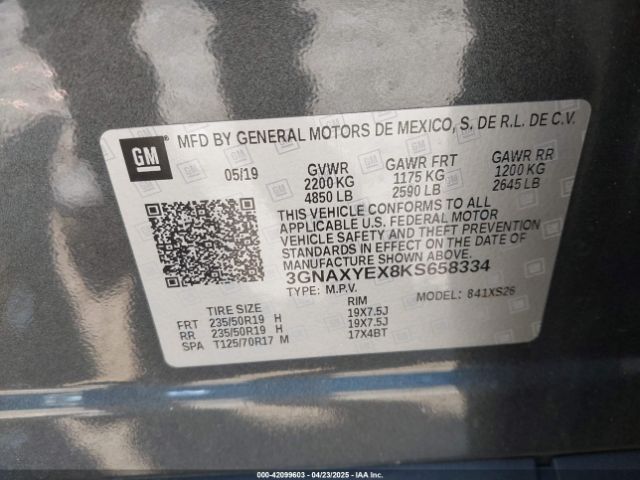 3GNAXYEX8KS658334 Chevrolet Equinox Premier