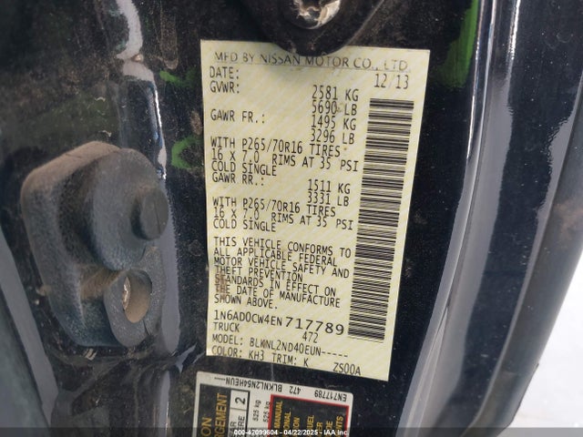 1N6AD0CW4EN717789 Nissan Frontier Sv