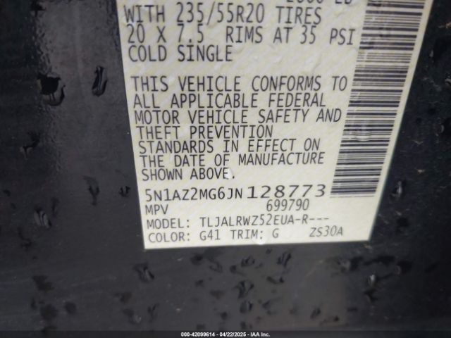 5N1AZ2MG6JN128773 Nissan MURANO SL