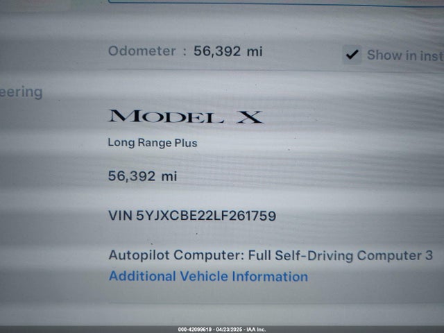 5YJXCBE22LF261759 Tesla MODEL X