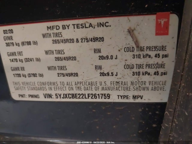 2020 TESLA MODEL X 5YJXCBE22LF261759 Photo 8