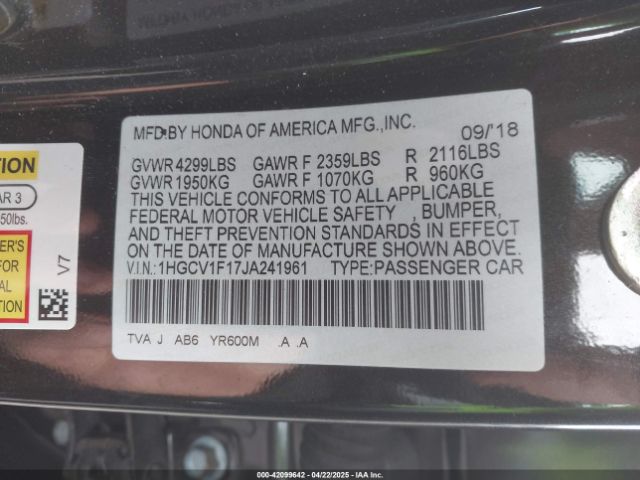 1HGCV1F17JA241961 Honda ACCORD LX