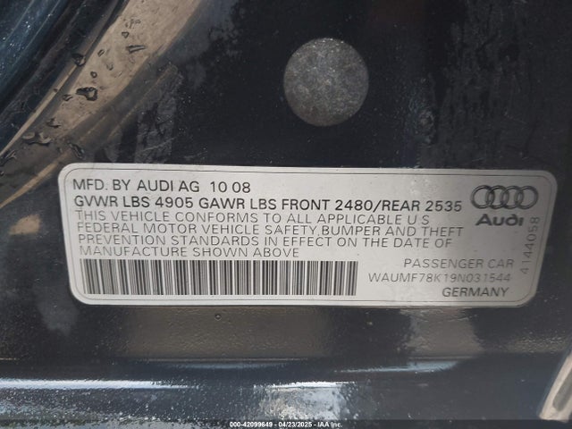 2009 AUDI A4 WAUMF78K19N031544 Photo 8