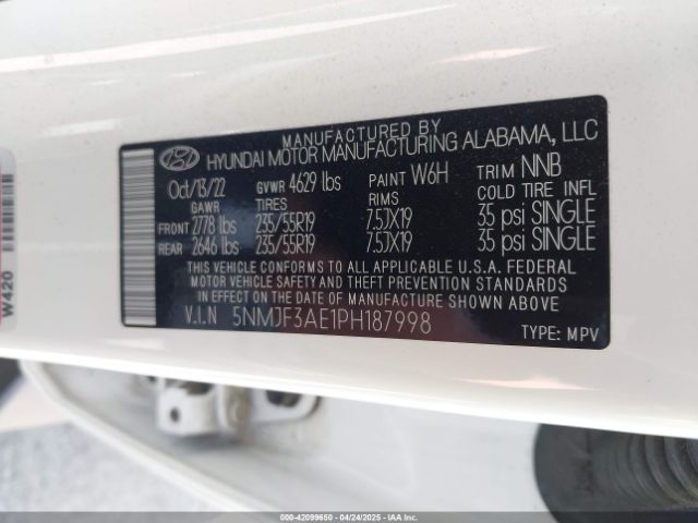5NMJF3AE1PH187998 Hyundai TUCSON SEL