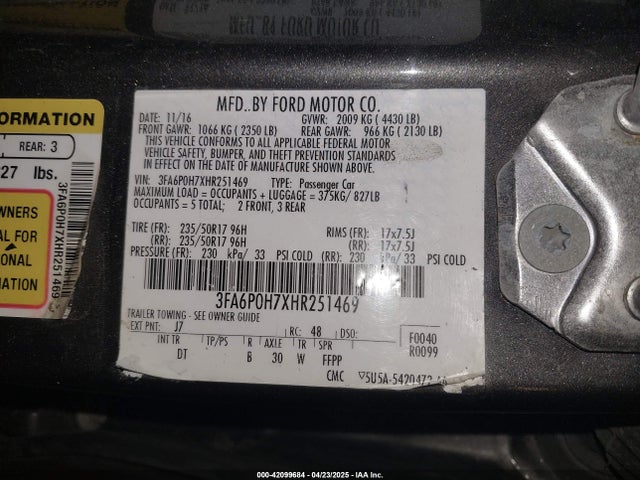 3FA6P0H7XHR251469 Ford FUSION SE