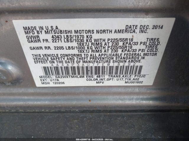 4A4AP3AU7FE018292 Mitsubishi Outlander Sport Es