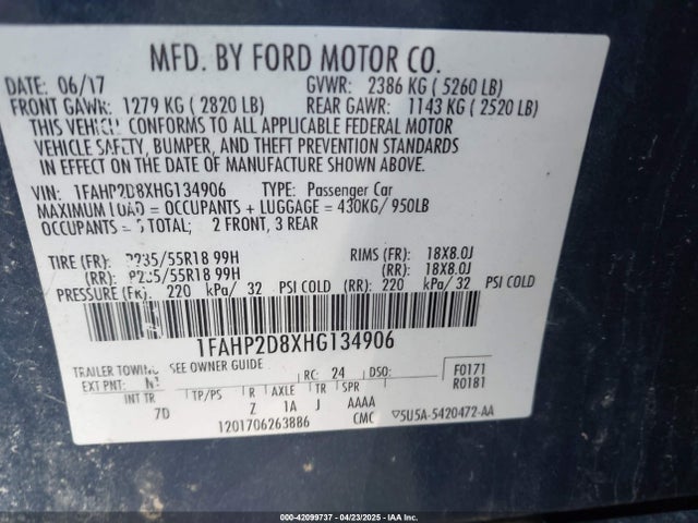 1FAHP2D8XHG134906 Ford 3.5l ti-vct