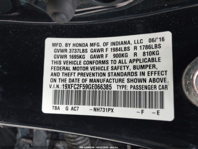 19XFC2F59GE066385 Honda Civic Lx