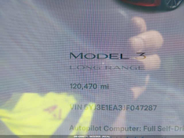 5YJ3E1EA3JF047287 Tesla Model 3 Long Range/mid Range