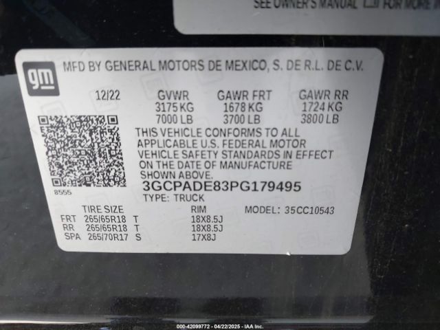 3GCPADE83PG179495 Chevrolet Silverado 1500 2wd  Short Bed Rst