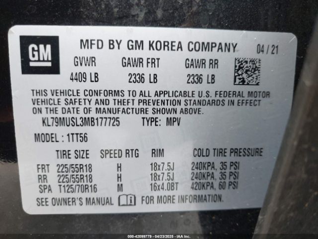 KL79MUSL3MB177725 Chevrolet Trailblazer Awd Rs