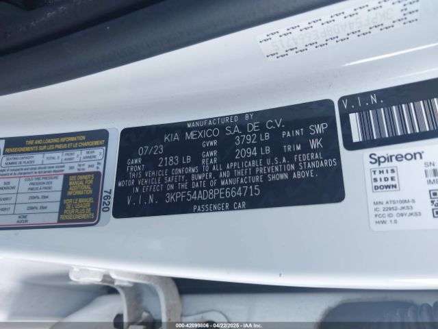 3KPF54AD8PE664715 KIA mpi nu
