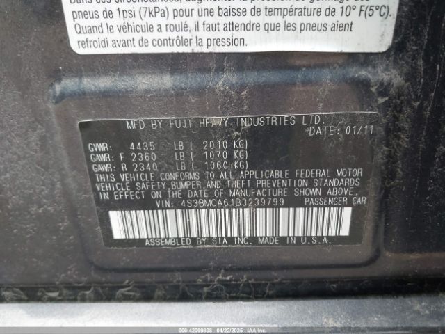 2011 SUBARU LEGACY 4S3BMCA61B3239799 Photo 8