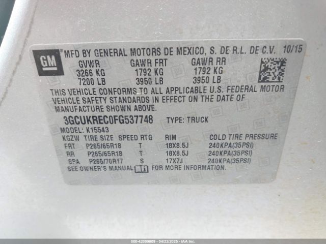 2015 CHEVROLET SILVERADO 1500 3GCUKREC0FG537748 Photo 8