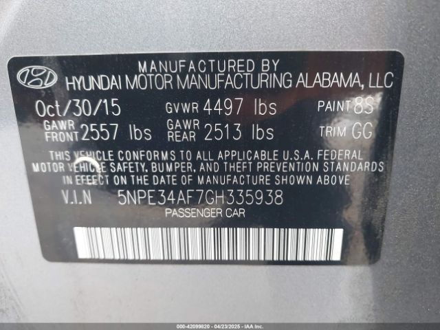 5NPE34AF7GH335938 Hyundai Sonata Sport