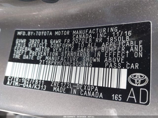 2T1BPRHE0HC805846 Toyota Corolla Le Eco