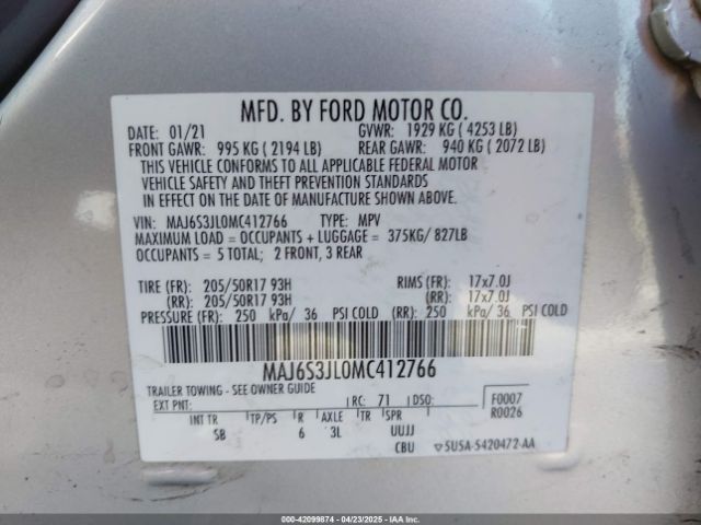 MAJ6S3JL0MC412766 Ford Ecosport Ses