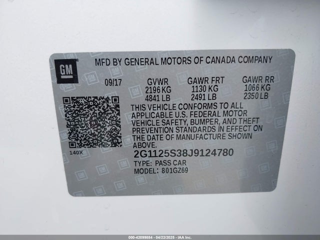2G1125S38J9124780 Chevrolet lfx - spark ignited direct injection, vvt, e85 max, alum