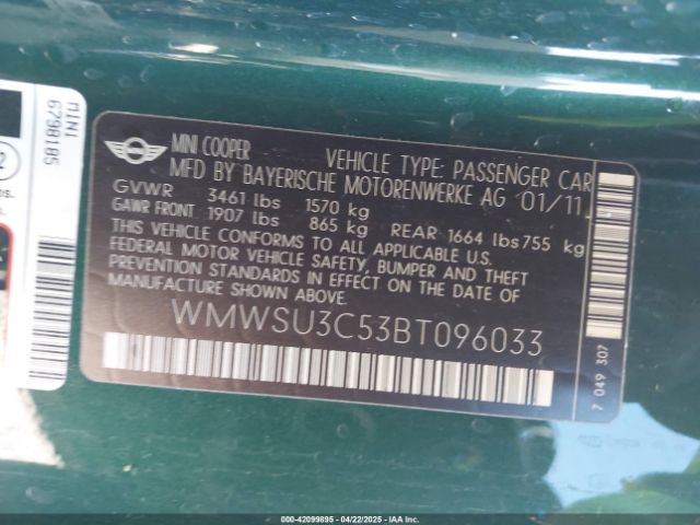 2011 MINI COOPER WMWSU3C53BT096033 Photo 8