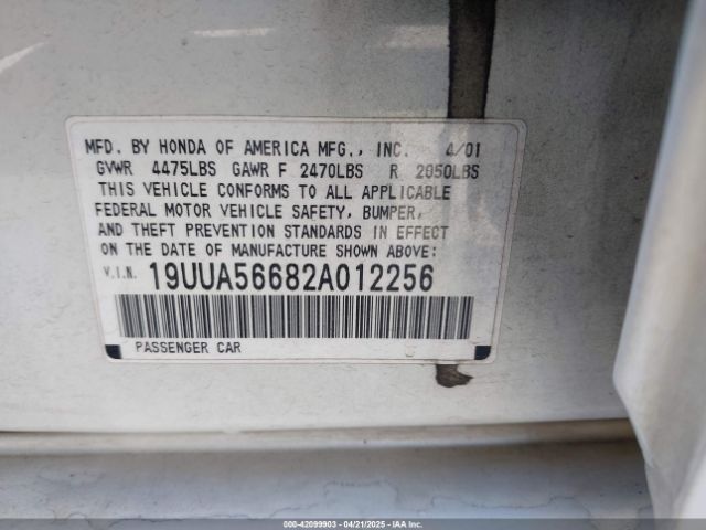 2002 ACURA TL 19UUA56682A012256 Photo 8