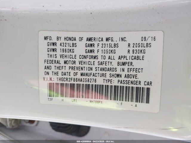 1HGCR2F86HA058276 Honda k24w1