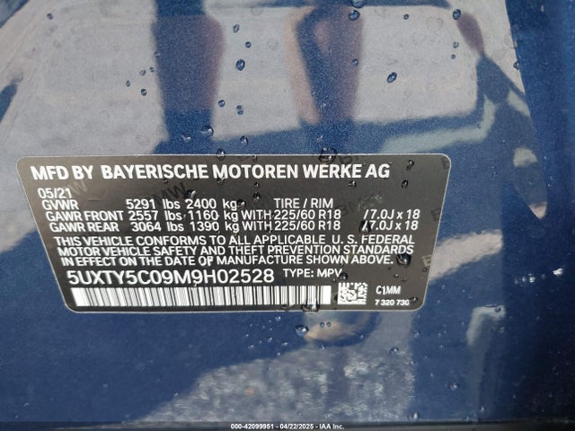 5UXTY5C09M9H02528 BMW X3