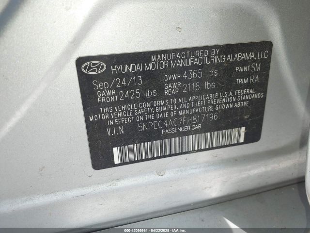 5NPEC4AC7EH817196 Hyundai SONATA SE