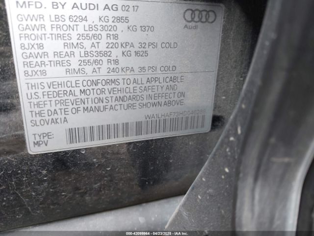 WA1LHAF73HD046288 Audi Q7 2.0t Premium