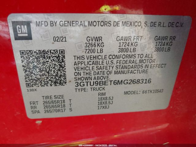 3GTU9BET6MG268316 GMC Sierra 1500 4wd  Short Box Sle