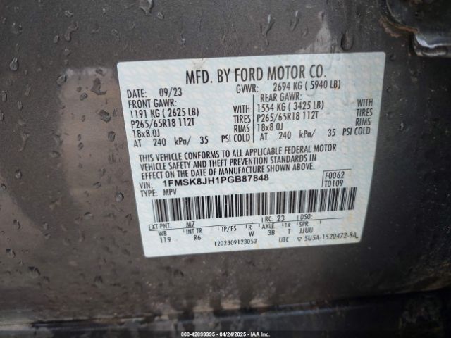 1FMSK8JH1PGB87848 Ford Explorer Timberline