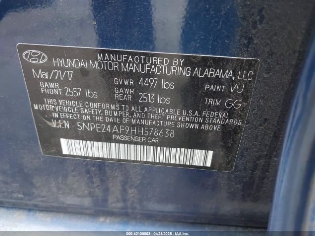 5NPE24AF9HH578638 Hyundai SONATA SE