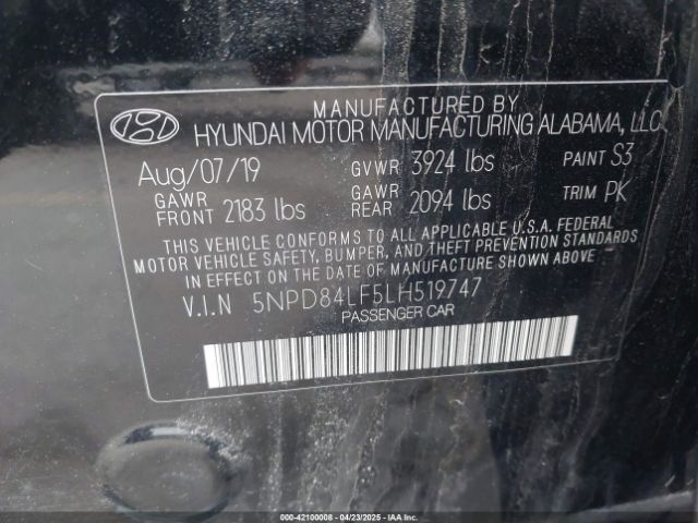 5NPD84LF5LH519747 Hyundai ELANTRA SEL