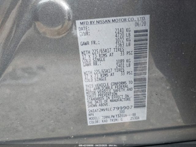 5N1AT2MV4LC799907 Nissan Rogue S Intelligent Awd