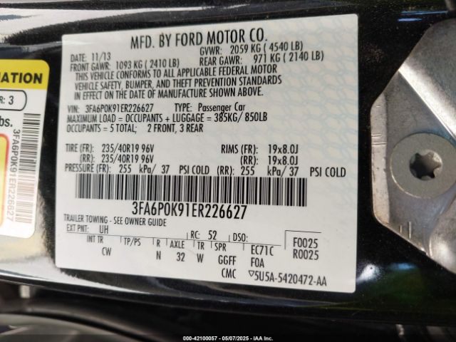 3FA6P0K91ER226627 Ford Fusion Titanium