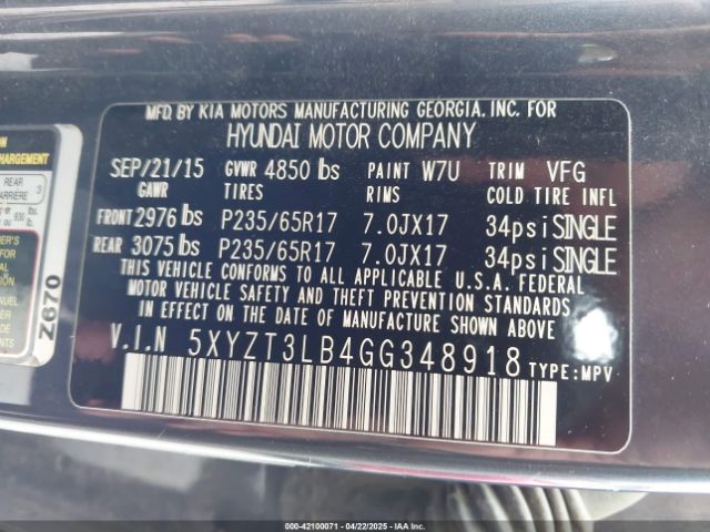 5XYZT3LB4GG348918 Hyundai Santa Fe Sport 2.4l