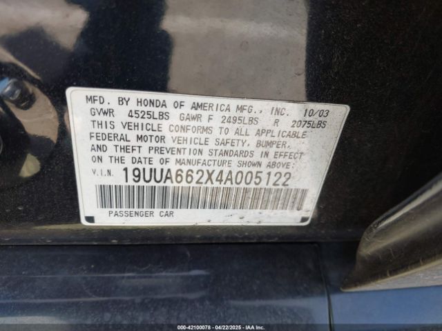 2004 ACURA TL 19UUA662X4A005122 Photo 8