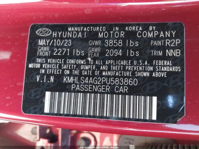 KMHLS4AG2PU583860 Hyundai ELANTRA SEL