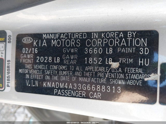 KNADM4A33G6688313 KIA RIO LX