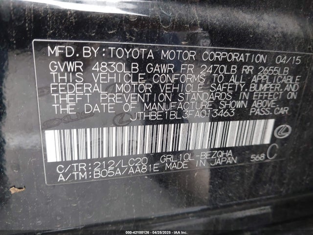 Lexus 2gr-fse 2015 JTHBE1BL3FA013463 Image 9