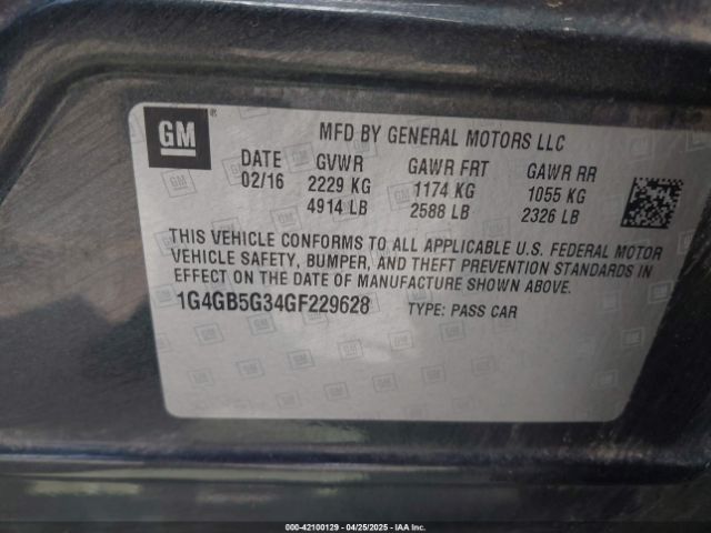 1G4GB5G34GF229628 Buick Lacrosse Leather